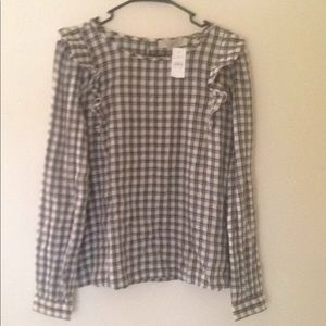 Loft long sleeve plaid shirt w/ ruffles